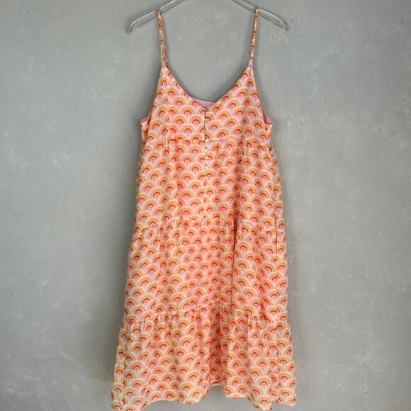 J. Marie Dress Medium Printed Sleeveless Tiered Pink/Orange Boho Resort Beach - Picture 5 of 7